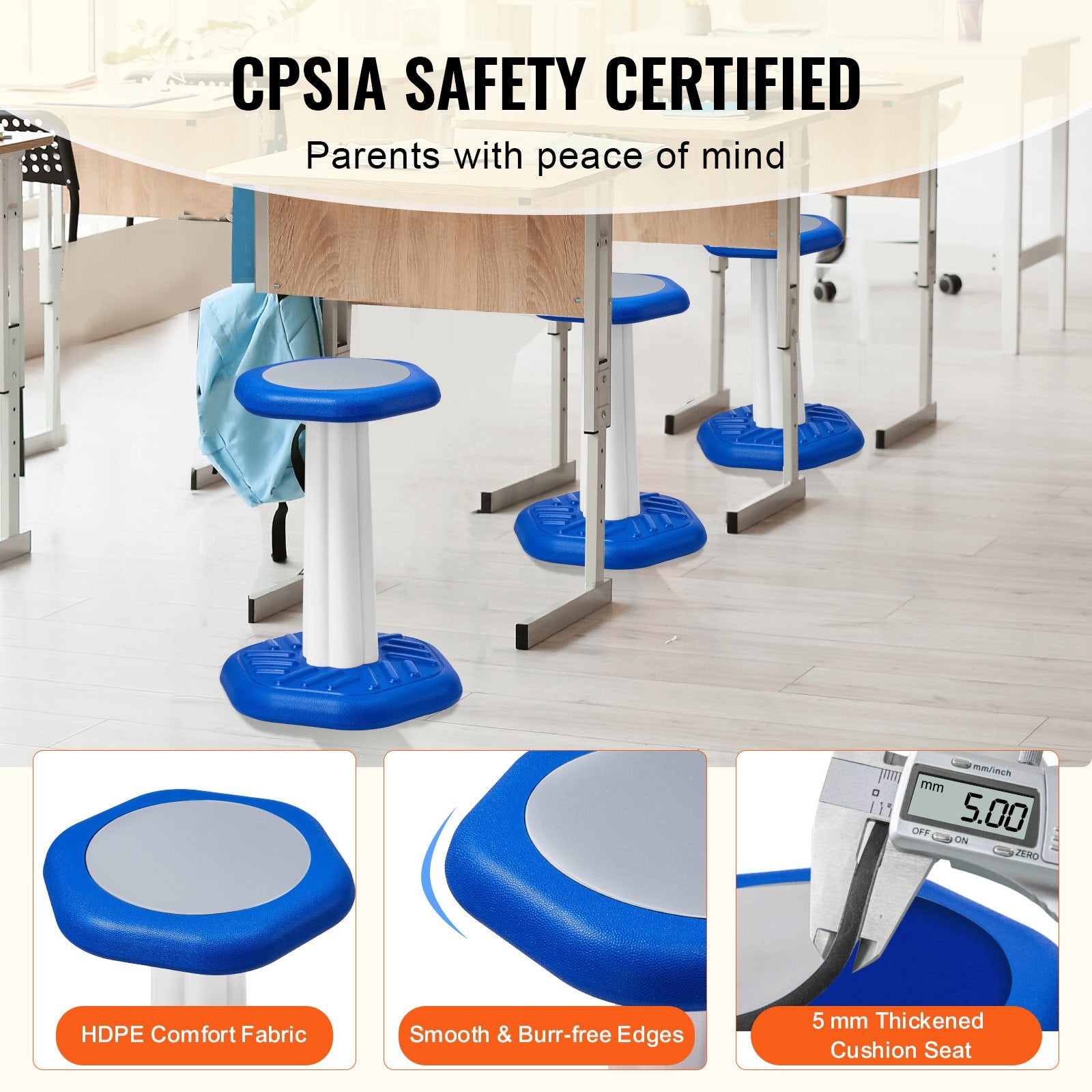 Kids Wobble Chair (17.7-inch High), Active Chair With Sponge Cushion, Wobble Stool Improves Focus, Posture And Calm Children, Ideal For Schools And Home, Age 7-14, Blue