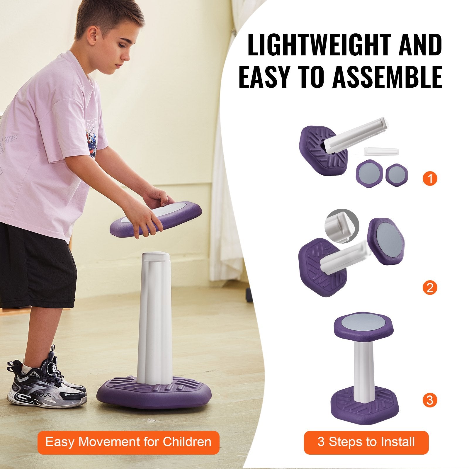 Kids Wobble Chair, Active Chair With Sponge Cushion, Wobble Stool Improves Focus, Posture And Calm Children, Ideal For Schools And Home, Age 7-14, Purple