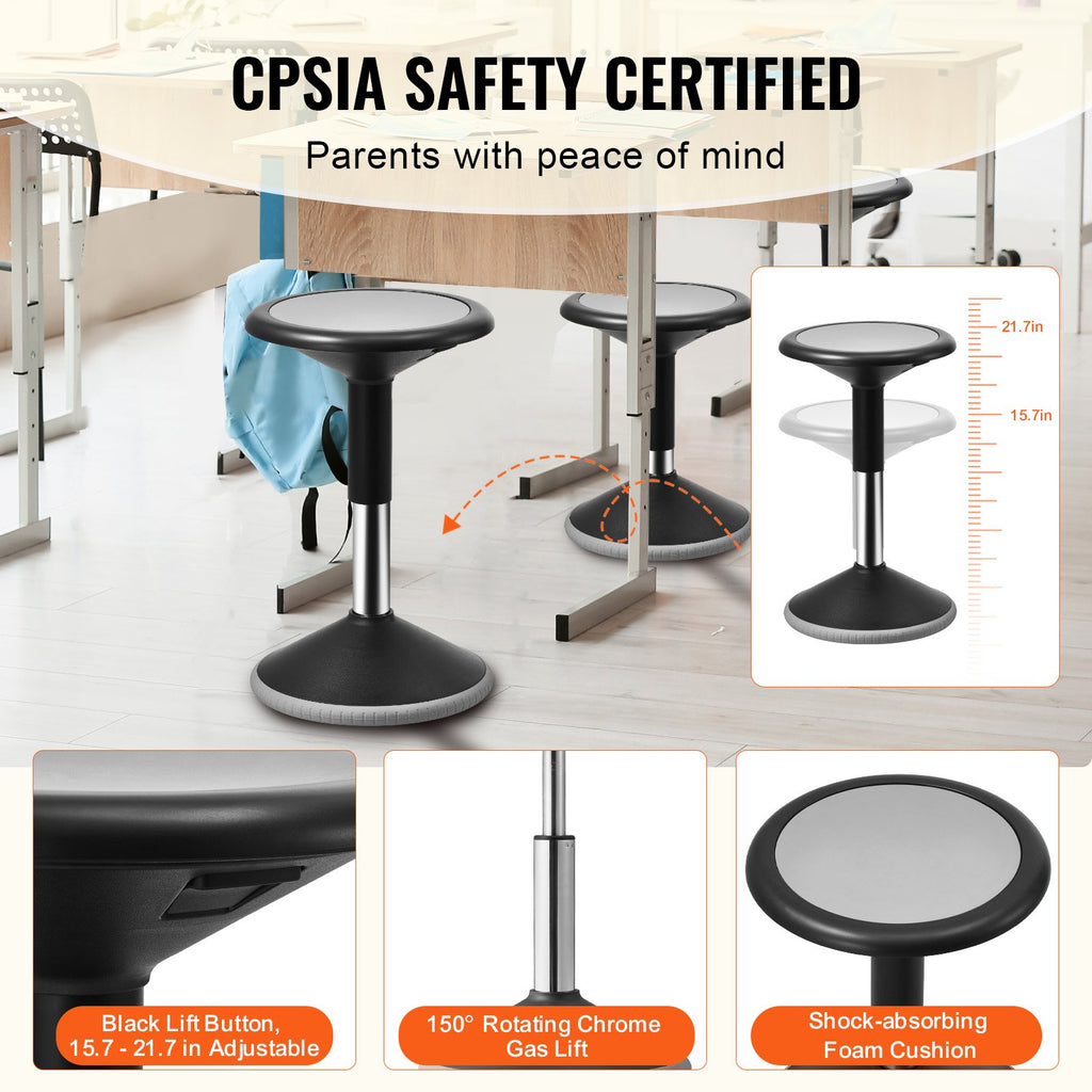 Wobble Chair, Height-Adjustable (15.7-21.7') Active Chair, Flexible Seating Wobble Stool Made Of PVC+ABS Improves Focus & Posture, Ideal For Schools, Office And Home, Age 12-18, Black