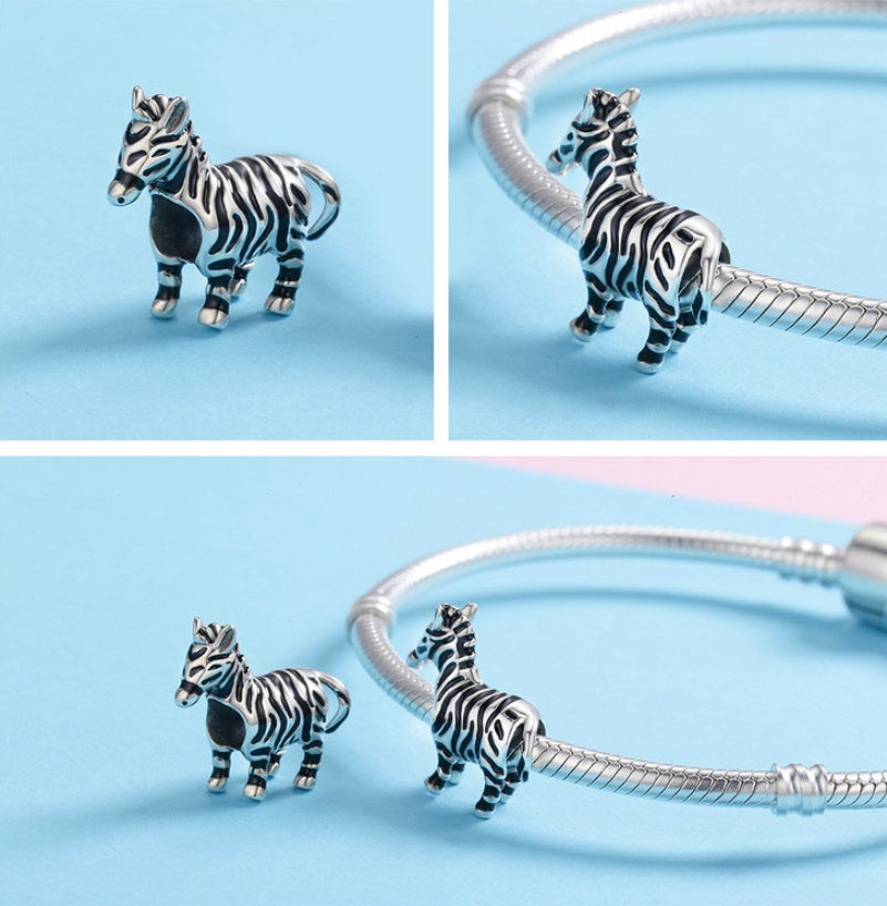 Silver posture rhyme s925 sterling silver stereo cute zebra pendant pendant girl bracelet accessories jewelry SCC550