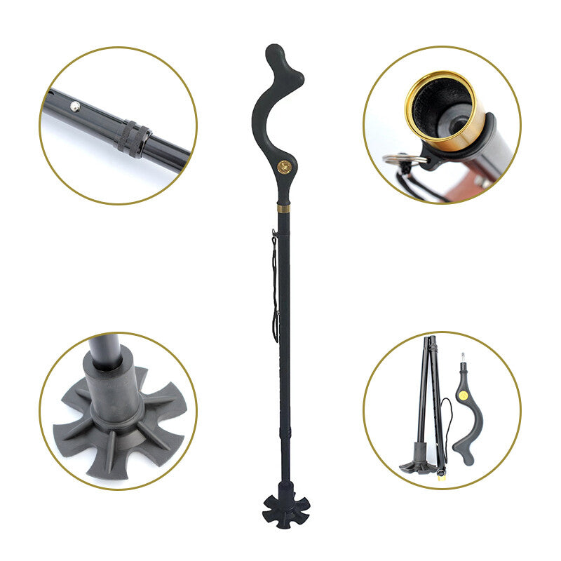 Posture Walking Stick Cane For Men And Women With Adjustable Heights Folding 10 Level Trekking Pole