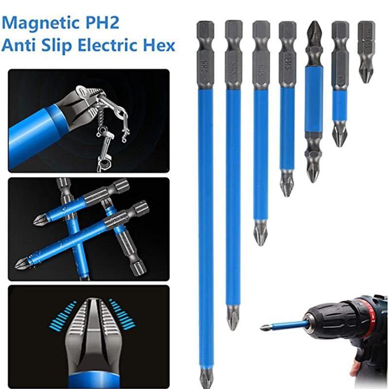 7 Pcs Ph2 Anti Slip Magnetic Cross Electric Drill Bits Screw Nozzle Taper Corrector 25Mm 50Mm 65Mm 70Mm 90Mm 127Mm 150Mm