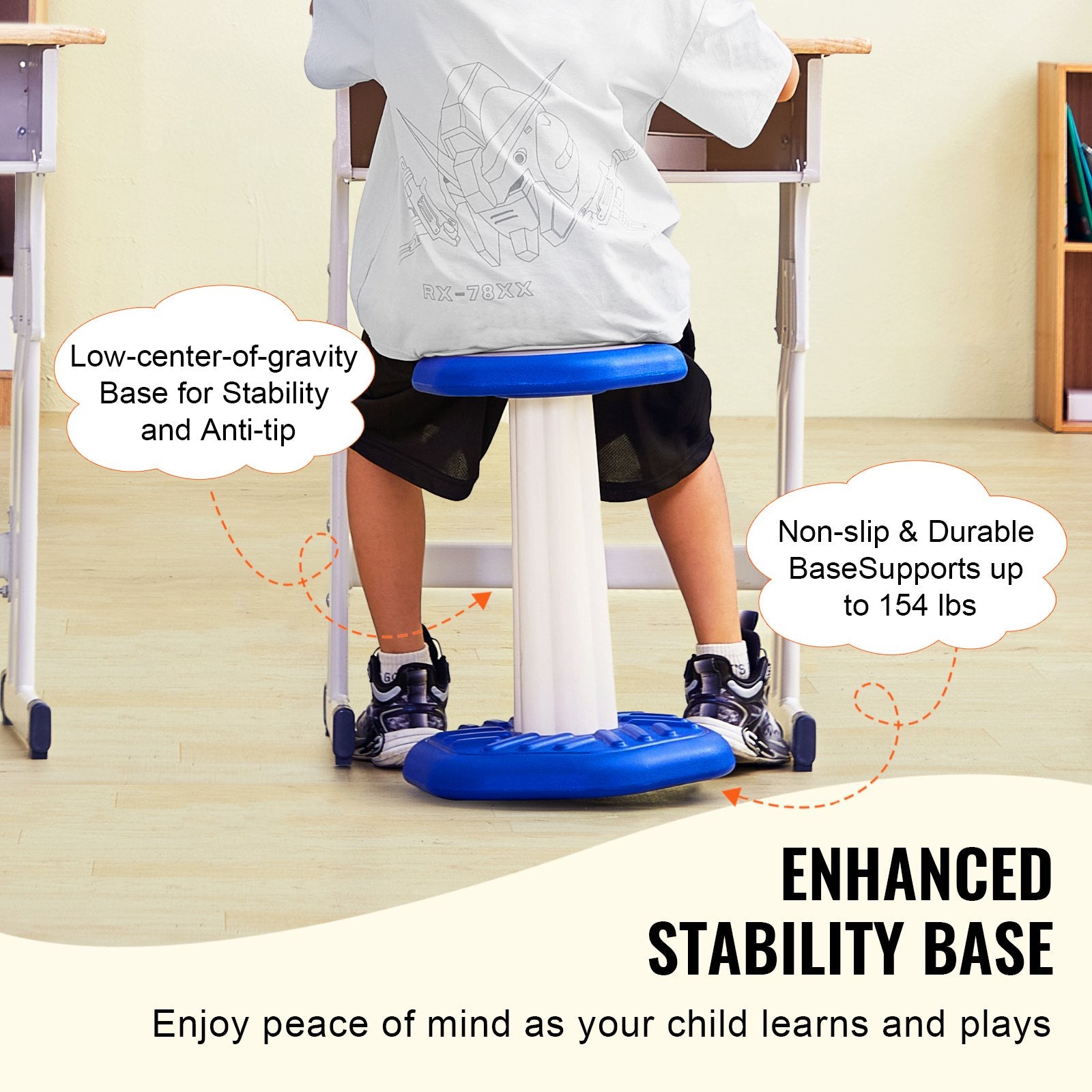 Kids Wobble Chair (17.7-inch High), Active Chair With Sponge Cushion, Wobble Stool Improves Focus, Posture And Calm Children, Ideal For Schools And Home, Age 7-14, Blue