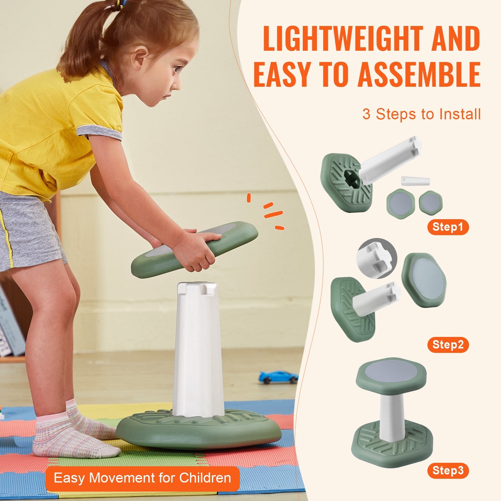 Kids Wobble Chair Active Chair With Sponge Cushion, Wobble Stool Improves Focus, Posture And Calm Children, Ideal For Schools And Preschools, Age 3-7, Green