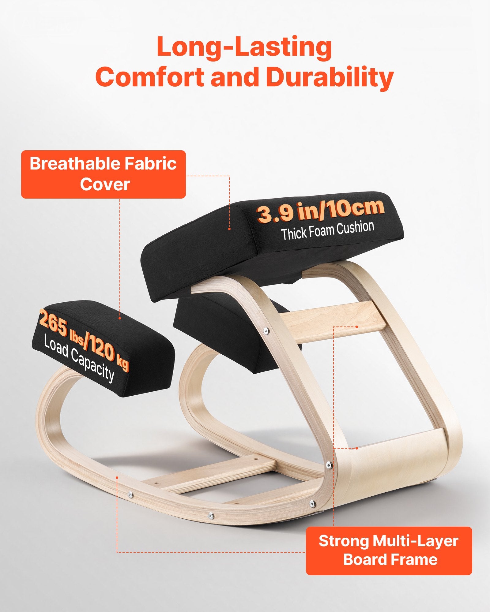 Ergonomic Kneeling Chair, Wooden Posture Knee Chair With Thick Foam Cushions And Solid Wood Frame, Adjustable Height, Natural Relief For Neck Or Back Pain, Ideal For Home, Office Or Meditation