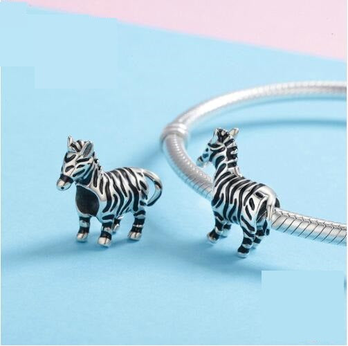 Silver posture rhyme s925 sterling silver stereo cute zebra pendant pendant girl bracelet accessories jewelry SCC550