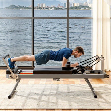 Extra Large Pilates Reformer - Multi-functional Home Fitness Equipment, 395lbs Capacity, With Dynamic Resistance Cords And Aerobic Rebounder, Improves Posture, Builds Strength, Reduces Stress, Black