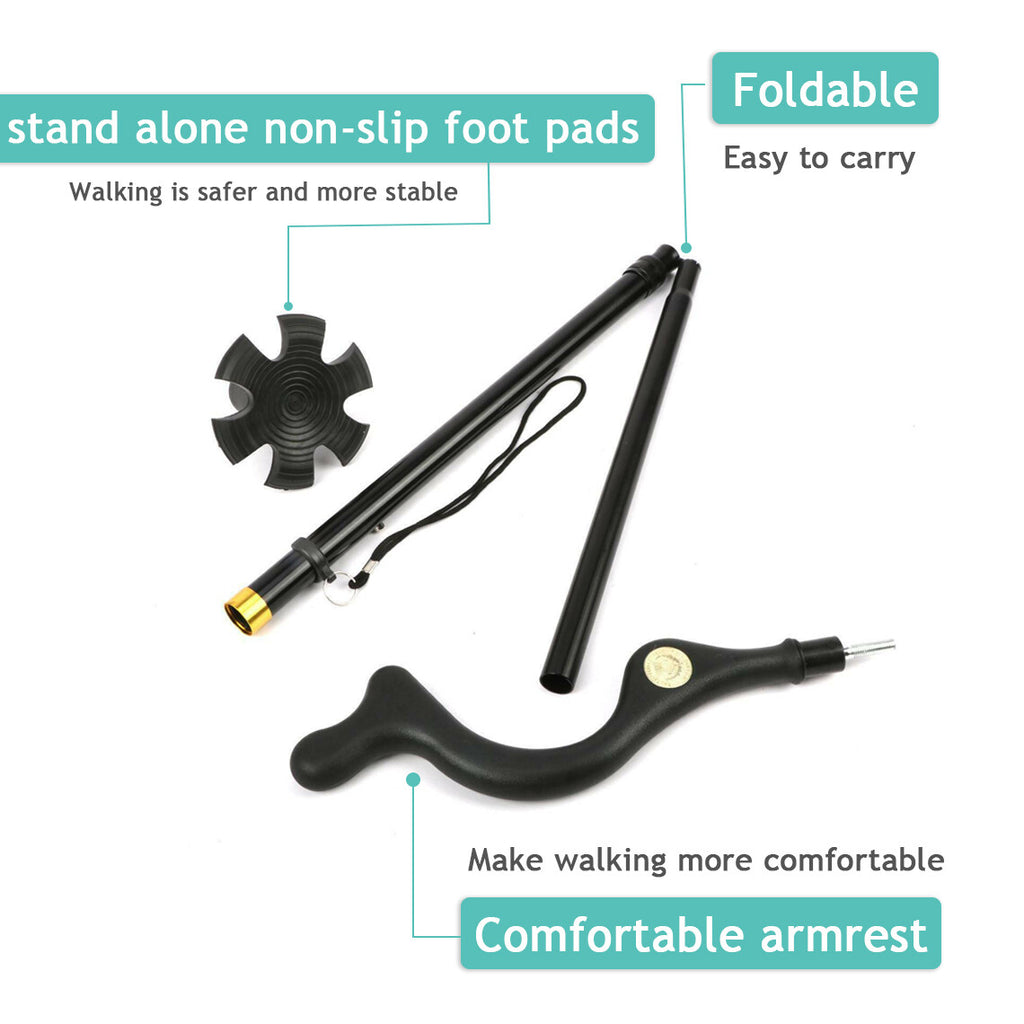 Posture Walking Stick Cane For Men And Women With Adjustable Heights Folding 10 Level Trekking Pole