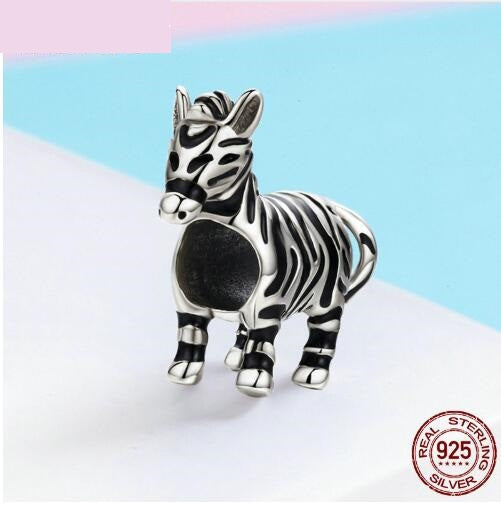 Silver posture rhyme s925 sterling silver stereo cute zebra pendant pendant girl bracelet accessories jewelry SCC550