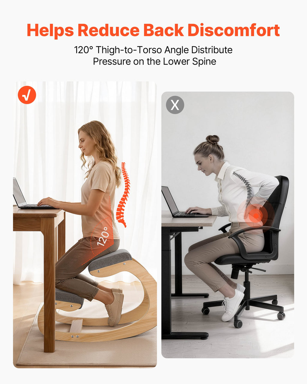 Ergonomic Kneeling Chair, Wooden Posture Knee Chair With Thick Foam Cushions And Solid Wood Frame, Adjustable Height, Natural Relief For Neck Or Back Pain For Home, Office Or Meditation, Gray