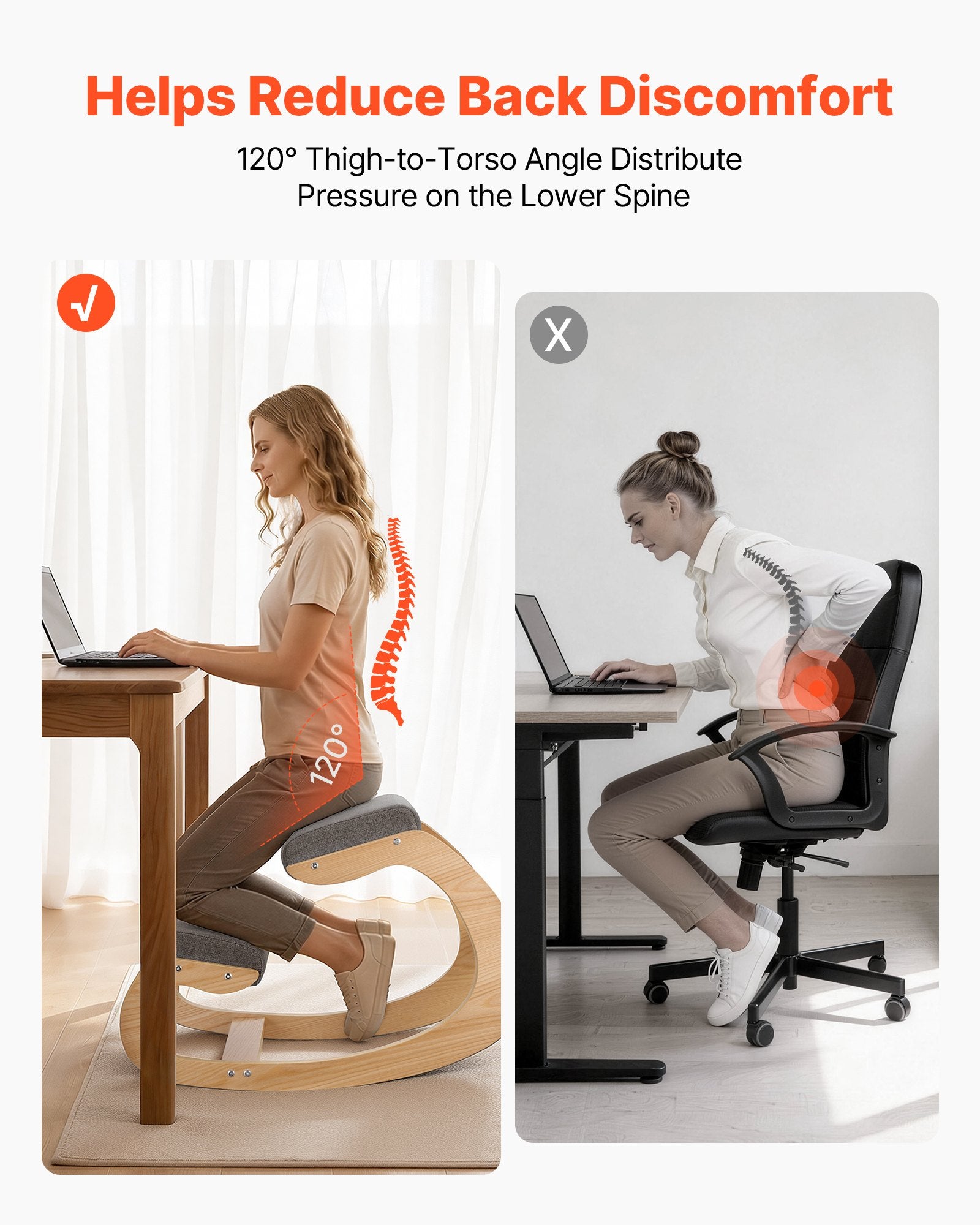Ergonomic Kneeling Chair, Wooden Posture Knee Chair With Thick Foam Cushions And Solid Wood Frame, Adjustable Height, Natural Relief For Neck Or Back Pain For Home, Office Or Meditation, Gray