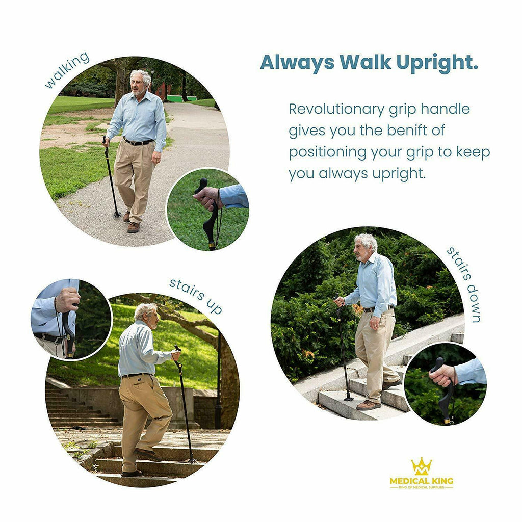 Posture Walking Stick Cane For Men And Women With Adjustable Heights Folding 10 Level Trekking Pole