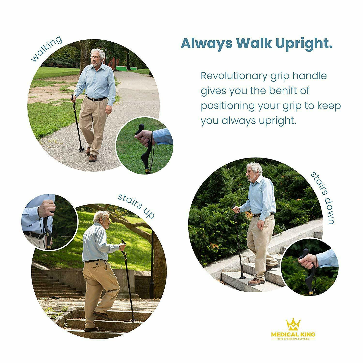 Posture Walking Stick Cane For Men And Women With Adjustable Heights Folding 10 Level Trekking Pole