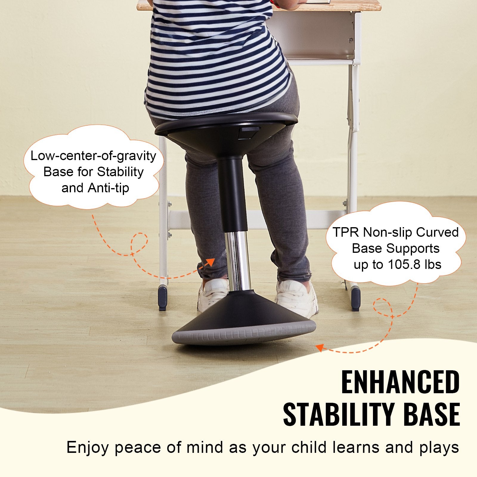 Wobble Chair, Height-Adjustable (15.7-21.7') Active Chair, Flexible Seating Wobble Stool Made Of PVC+ABS Improves Focus & Posture, Ideal For Schools, Office And Home, Age 12-18, Black