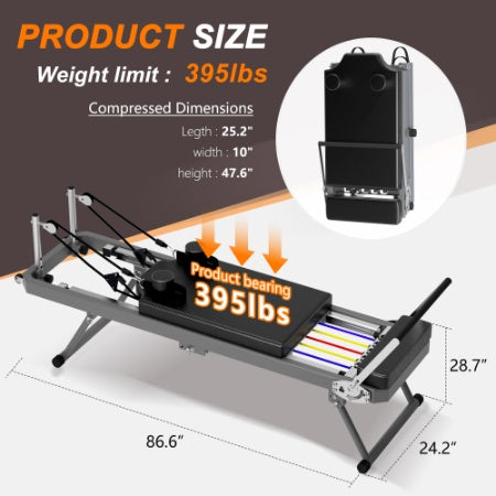 Extra Large Pilates Reformer - Multi-functional Home Fitness Equipment, 395lbs Capacity, With Dynamic Resistance Cords And Aerobic Rebounder, Improves Posture, Builds Strength, Reduces Stress, Black