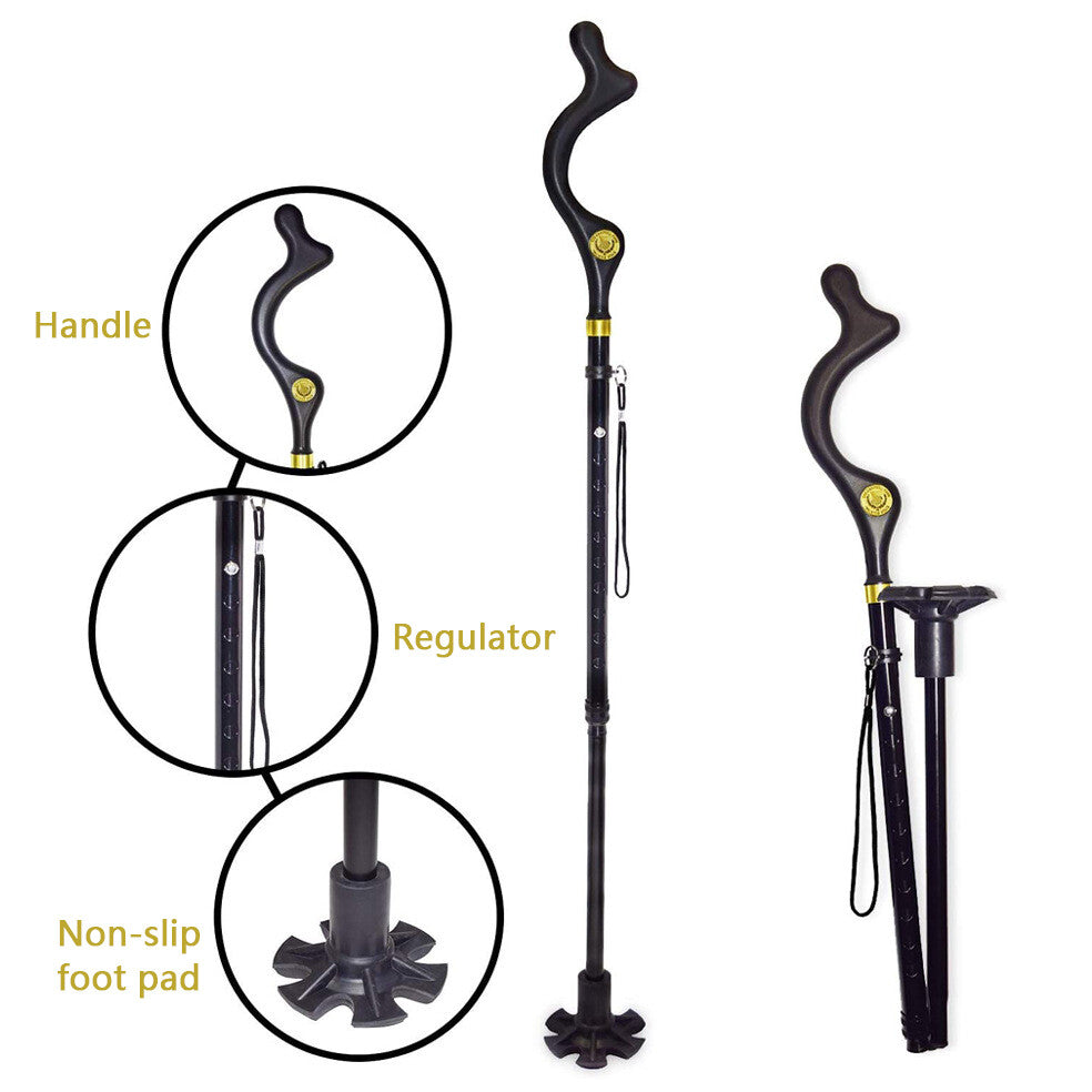 Posture Walking Stick Cane For Men And Women With Adjustable Heights Folding 10 Level Trekking Pole