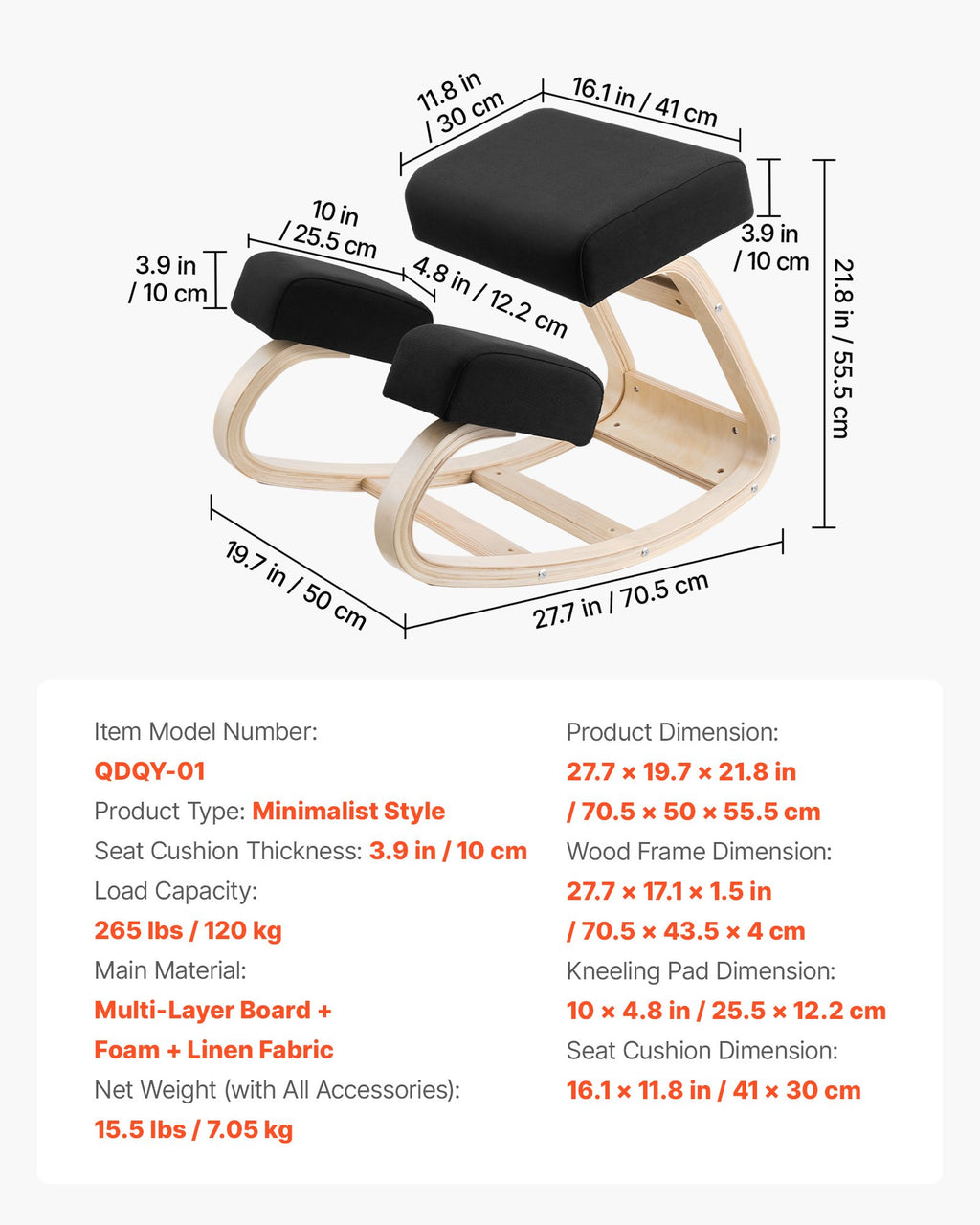 Ergonomic Kneeling Chair, Wooden Posture Knee Chair With Thick Foam Cushions And Solid Wood Frame, Adjustable Height, Natural Relief For Neck Or Back Pain, Ideal For Home, Office Or Meditation